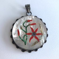 Nacre Mother of Pearl Pendant, Silver, Handmade Jewelry, 925 Sterling Silver
