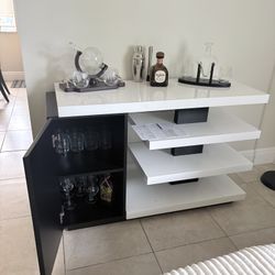 Modern Bar Table / Home Bar Cabinet – Glassware Included