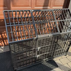Heavy Duty Dog Cage Pet Crate Kennel with 2 Doors, Removable Trays Has Lockable Wheels For Large and XL Dogs 