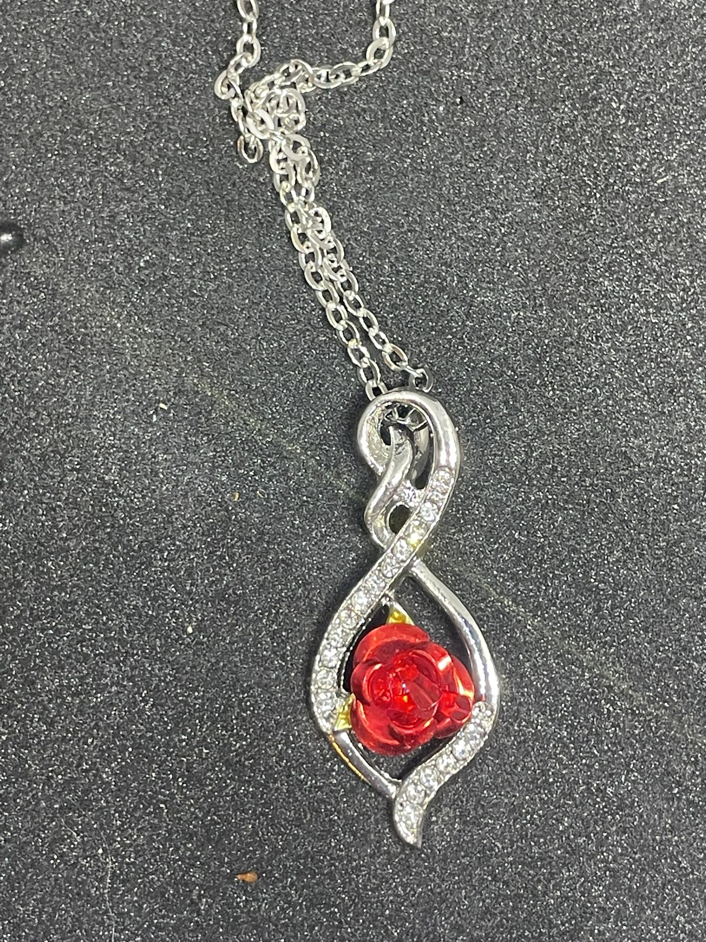 Rose Accent Silver Knot Diamond Necklace And Pendant 