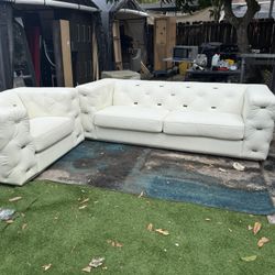 Juego De Sofá Blanco De Piel 