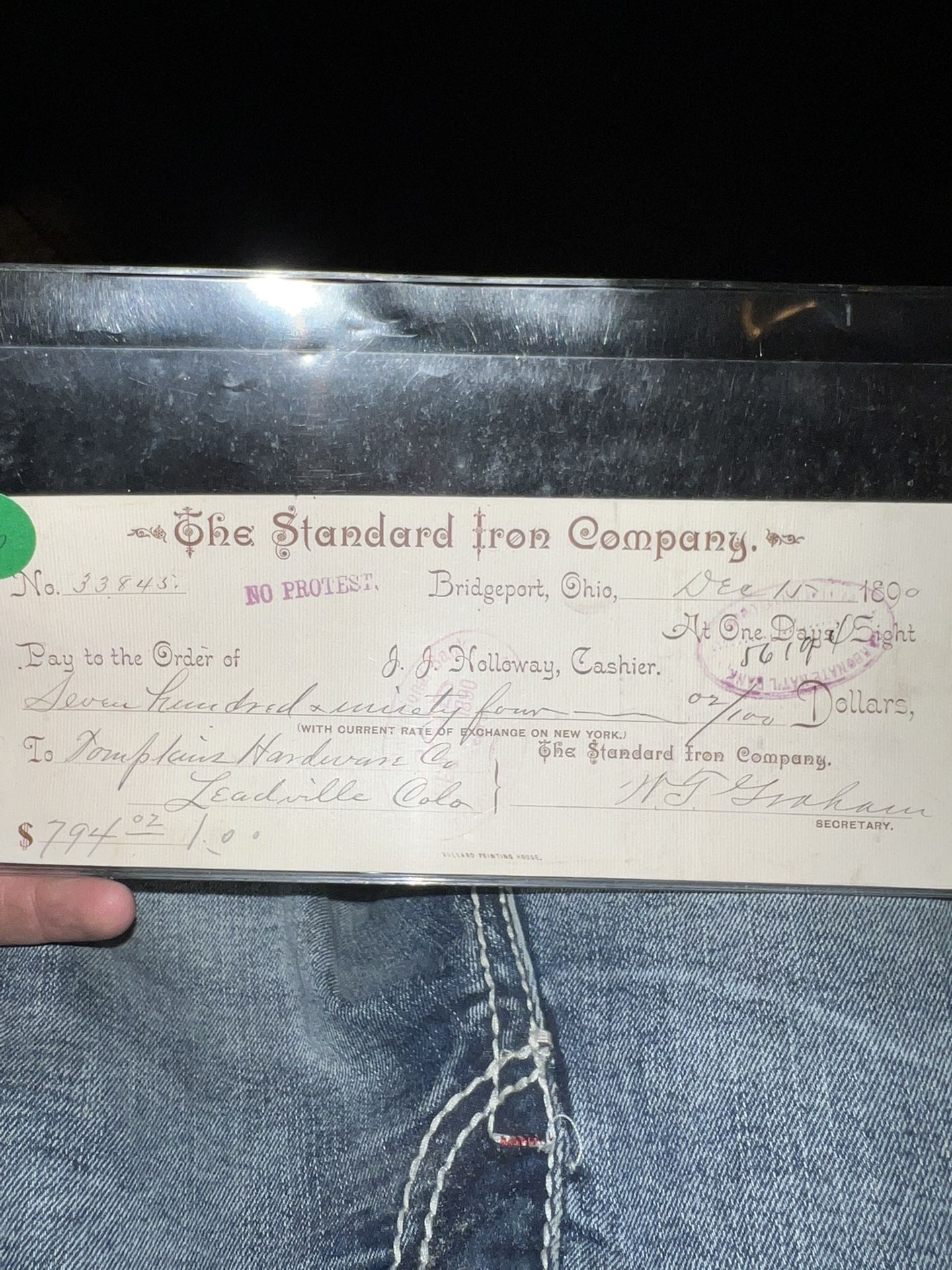 Old Check From The Standard Iron Company In 1890
