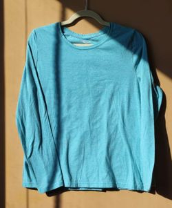 Royal blue faded Glory long sleeve Crew Neck t tee short top Youth Kids size L Large 12 14
