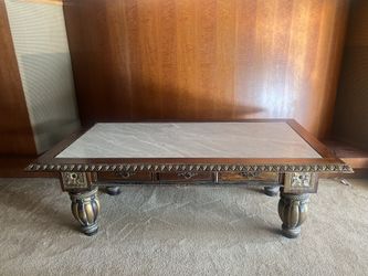 Antique Marble, Wood Desk Oversized