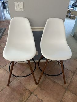 2 Mid Century Modern White Counter Stools