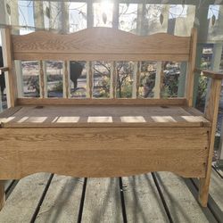 Vintage Solid Oak Storage Bench / Deacon's Bench