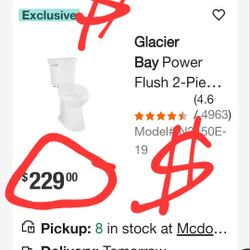 19 inches Extra Tall Toilet Elongated Power Flush 2-Piece 1.28 GPF Single 