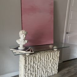 Vintage Tessellated Stone Glass Top Console Entry table 