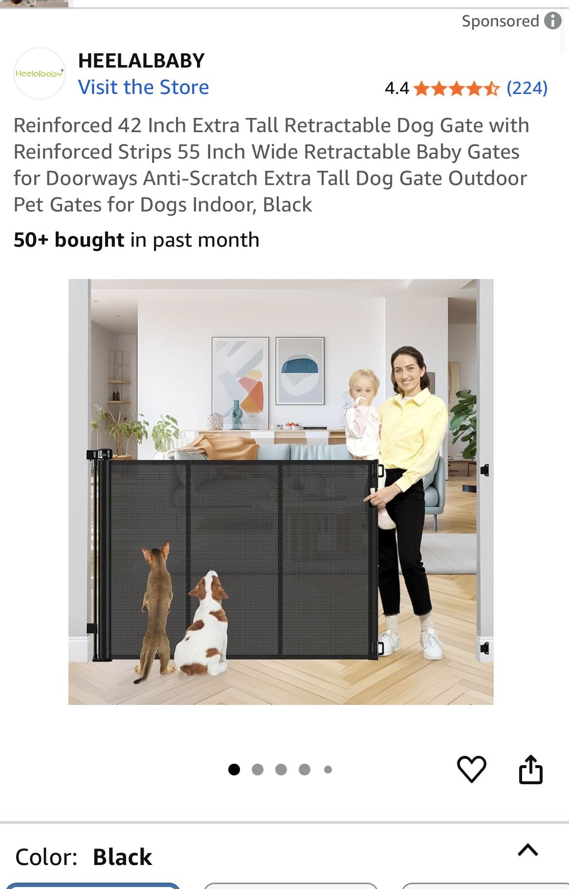 Hunan Tusunny Reinforced 42” Extra Tall Retractable Baby Pet Gate Up To 55” W Black New In Box