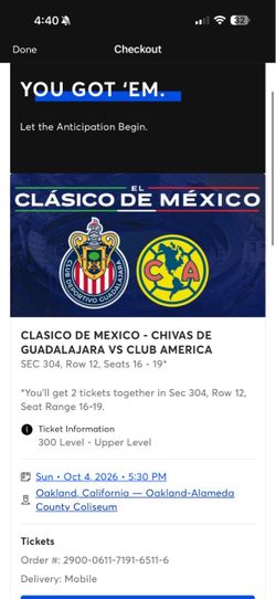 2 tickets para el clasico en Oakland