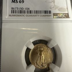 GOLD EAGLE COIN NGC 1/10 Oz MS69 Graded