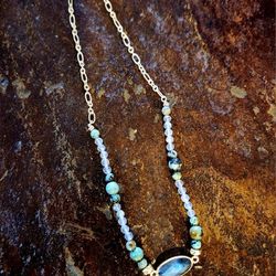 Gold African Turquoise & Labradorite Necklace