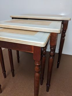 Nesting Wooden Tables, Hand painted. Brown With Rose Gold Details