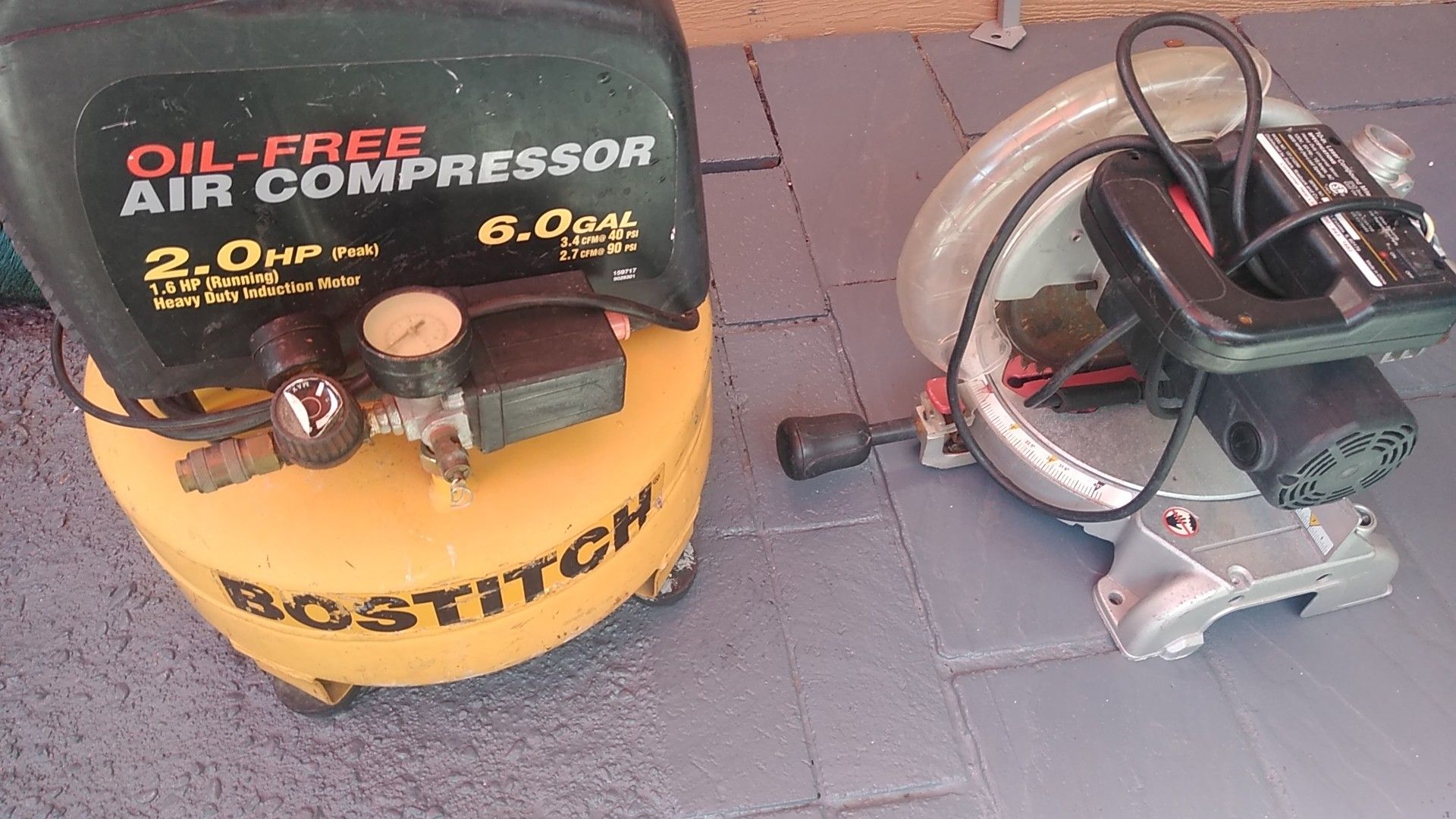 Air Compressor, electric Saw,in good condition $100.