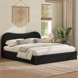 Merax King Size Bed Frame with Curved Shaped Headboard