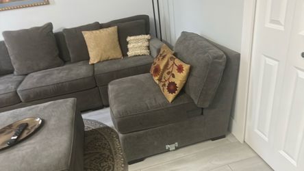 Gray Fabric Sectional Sofa with Chaise and storage  Ottoman