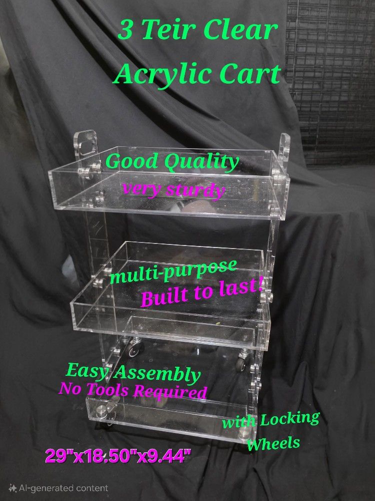 3 teir Clear Multipurpose Acrylic Cart With Wheels