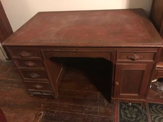 Vintage Mahogany.? Huge wooden Desk with Victorian Handles