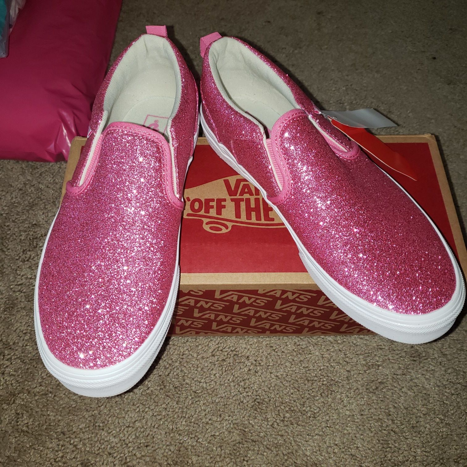 New pink glitter asher Slip-On vans