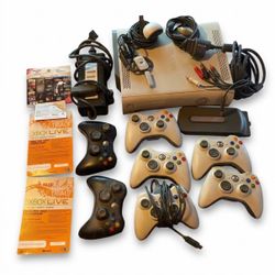 Xbox 360 Retro Console Lot - Jasper Revision, 7 Controllers with Battery Packs, Hard Drive & Accessories