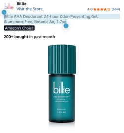 Billie AHA Deodorant 24-hour Odor-Preventing Gel, Aluminum-Free, Botanic Air, 1.7oz