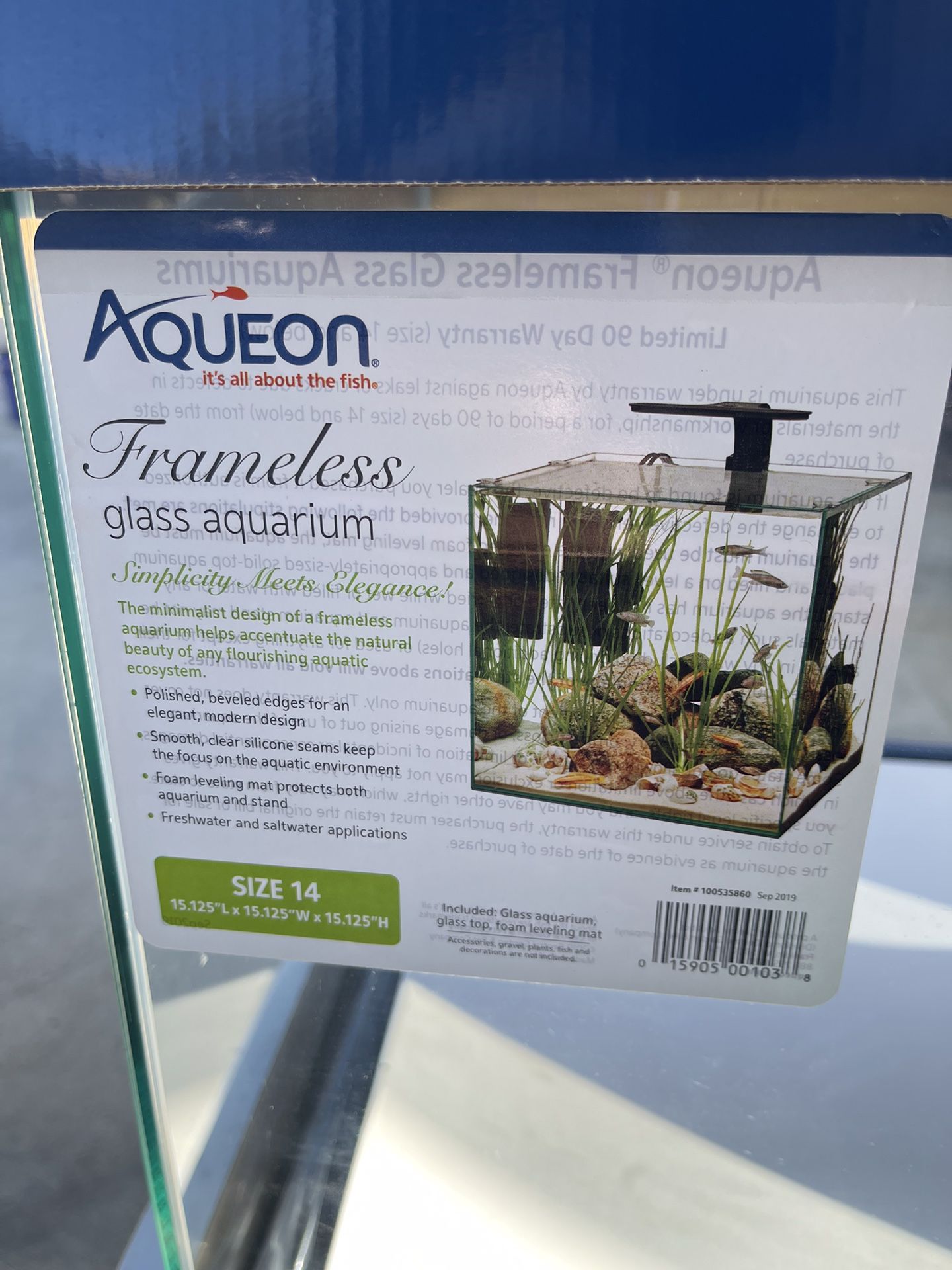 Brand New Aqueon Frameless Aquarium Fish Tank 14 Gallons 