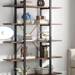 1034X Brown Metal 5-Shelf Ladder Bookcase (47.2-in W x 71.7-in H x 11-in D)