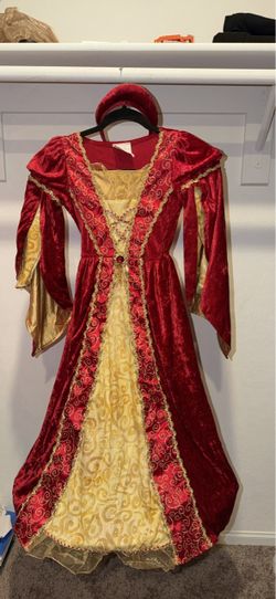 Spirit Halloween Kids Medieval Princess Costume Dress Red Gold Velvet Girls M