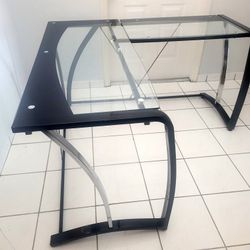 Glass 54"x 32" L Shape Corner Desk, Black