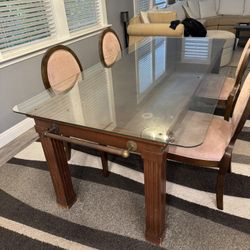 Solid Wood Dining Table With Glass Top