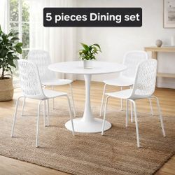5 pieces Dining set Table with 4 chairs  White