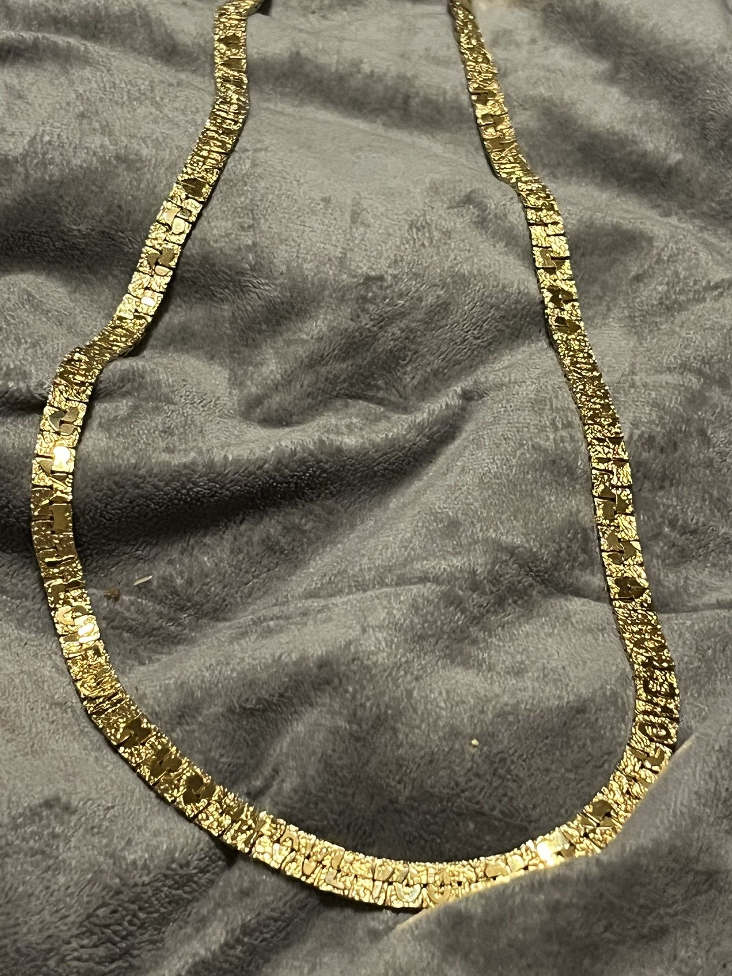 Gold Tone Serpentine Chain Necklace With “ I Love You” Embossed In It. 30” Long & 1/4” Width
