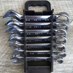 Lot of 7 SAE Stubby Combination Wrenches in Case