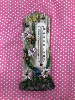 Vintage Butterflies & Lilies Thermometer
