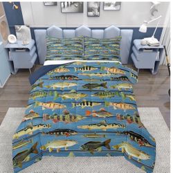 NEW TWIN DUVET & PILLOWCASE FISH