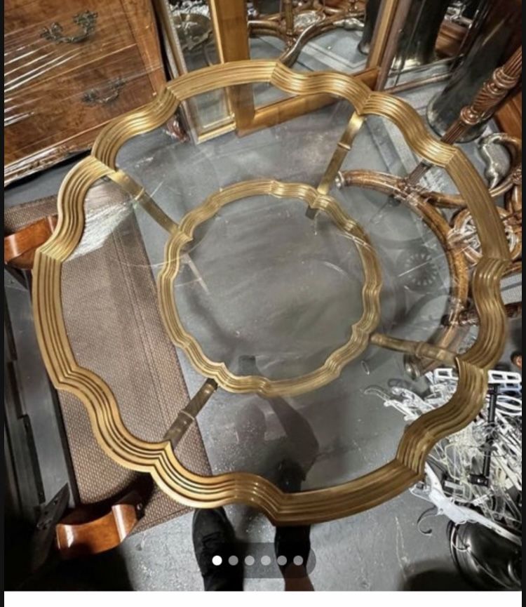 Solid Brass And Glass Regency Coffee Table