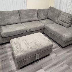 Brand New Sectional Corduroy Fabric W/ Storage Ottoman & USB Outlet $699