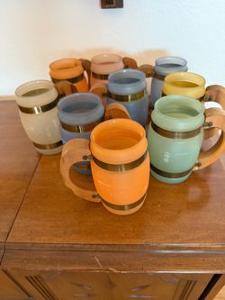 LOT Tiki Mugs Glass Glasses with Wood Handles ALL FOR