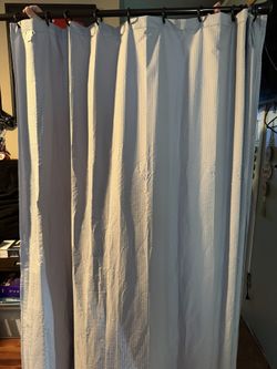 Grey Shower Curtain/ Hooks/ Black Rod