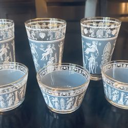 Jasperware Jeanette Wedgwood Blue Hellenic Glassware Mixed Set Of 12