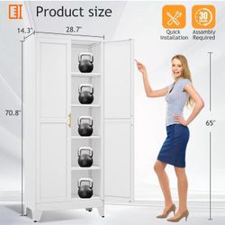 71" Tall Metal Pantry Storage Cabinet with Doors and 4 Adjustable Shelves, White Kitchen Food Pantry Cabinets, Tall Freestanding Cupboard for Kitchen,