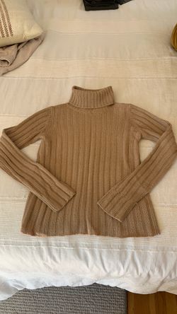 Tan Ribbed Turtleneck Sweater