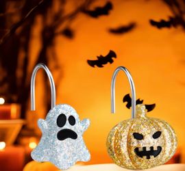 Halloween Shower Curtain Hooks 12pcs Resin Pumpkin Ghost Decorative Shower Curtain Hooks Curtain Hangers Bathroom Baby Living Room Nursery Halloween S