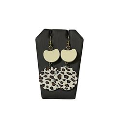 Handmade Cheetah Print Earrings Dangle Statement Circle Geometric Cream Gold
