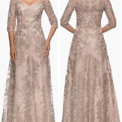 New Nordstrom La Femme Embroidered Mesh A Line Gown