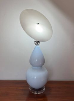 Baby Blue Double Gourd Tear Drop Mid Century Glass Shade Lucite Base Table Lamp