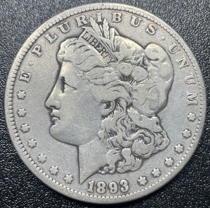 1893 P Morgan Silver Dollar $1 Choice VF Detail Key Date Cleaned