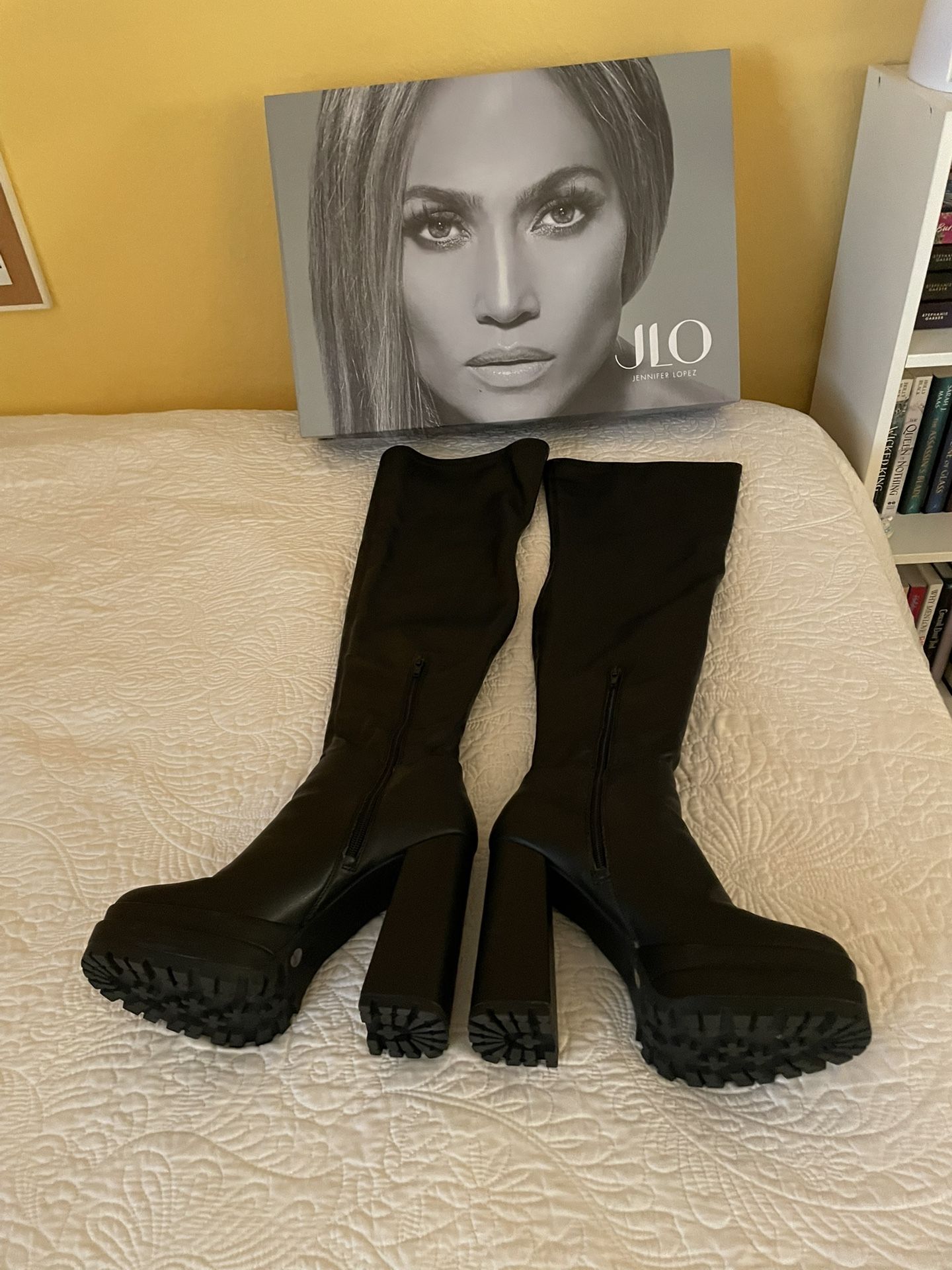 9 JLO Milit Above the knee thigh high boots black platform women’s shoes 9M