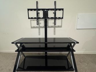 Black Glass 3-Shelf TV Stand with Integrated TV Mount – Fits up to 65