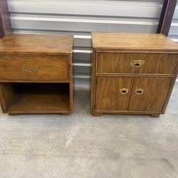 2 Wood Nightstands / End Tables with Brass Pulls